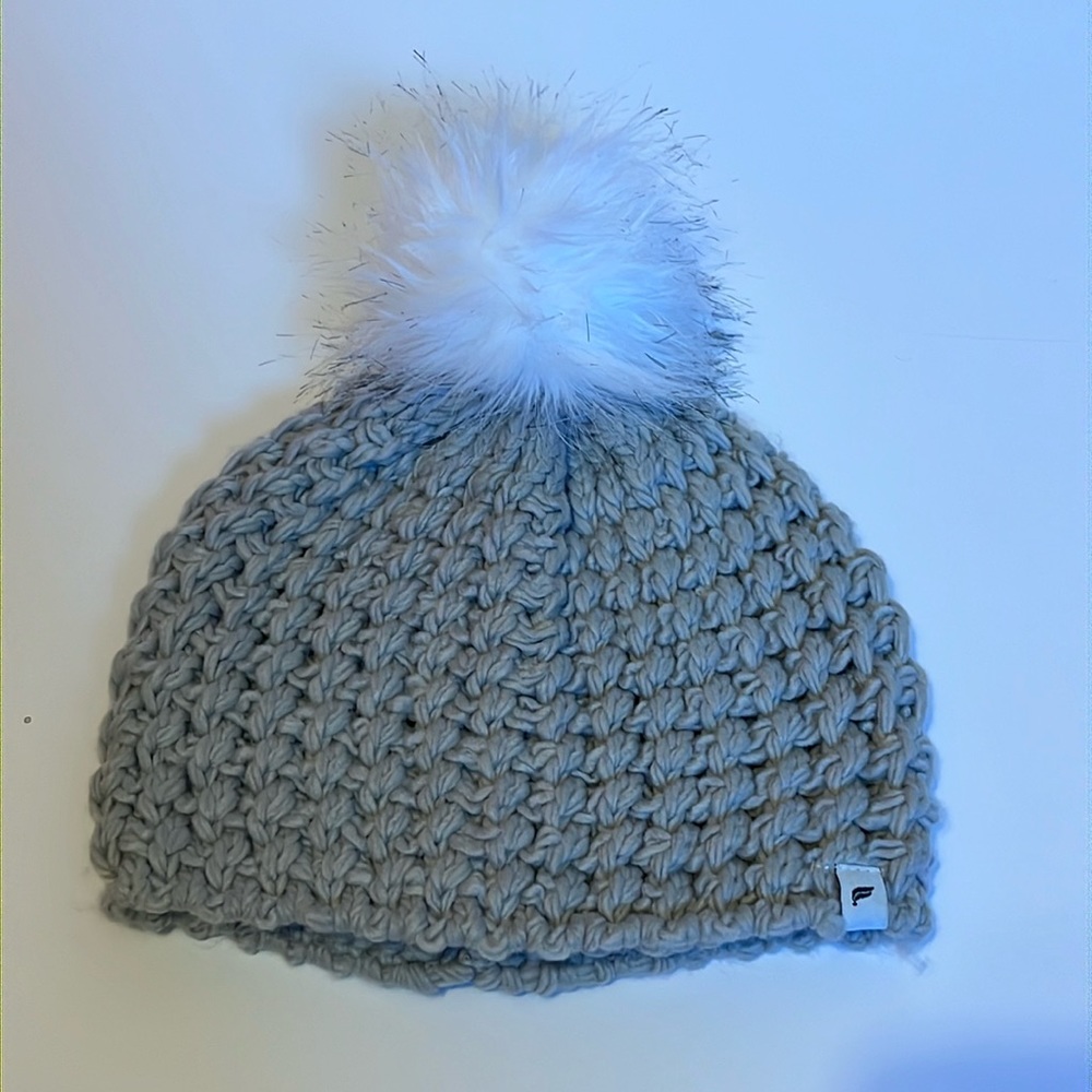 Fabletics grey beanie with white Pom